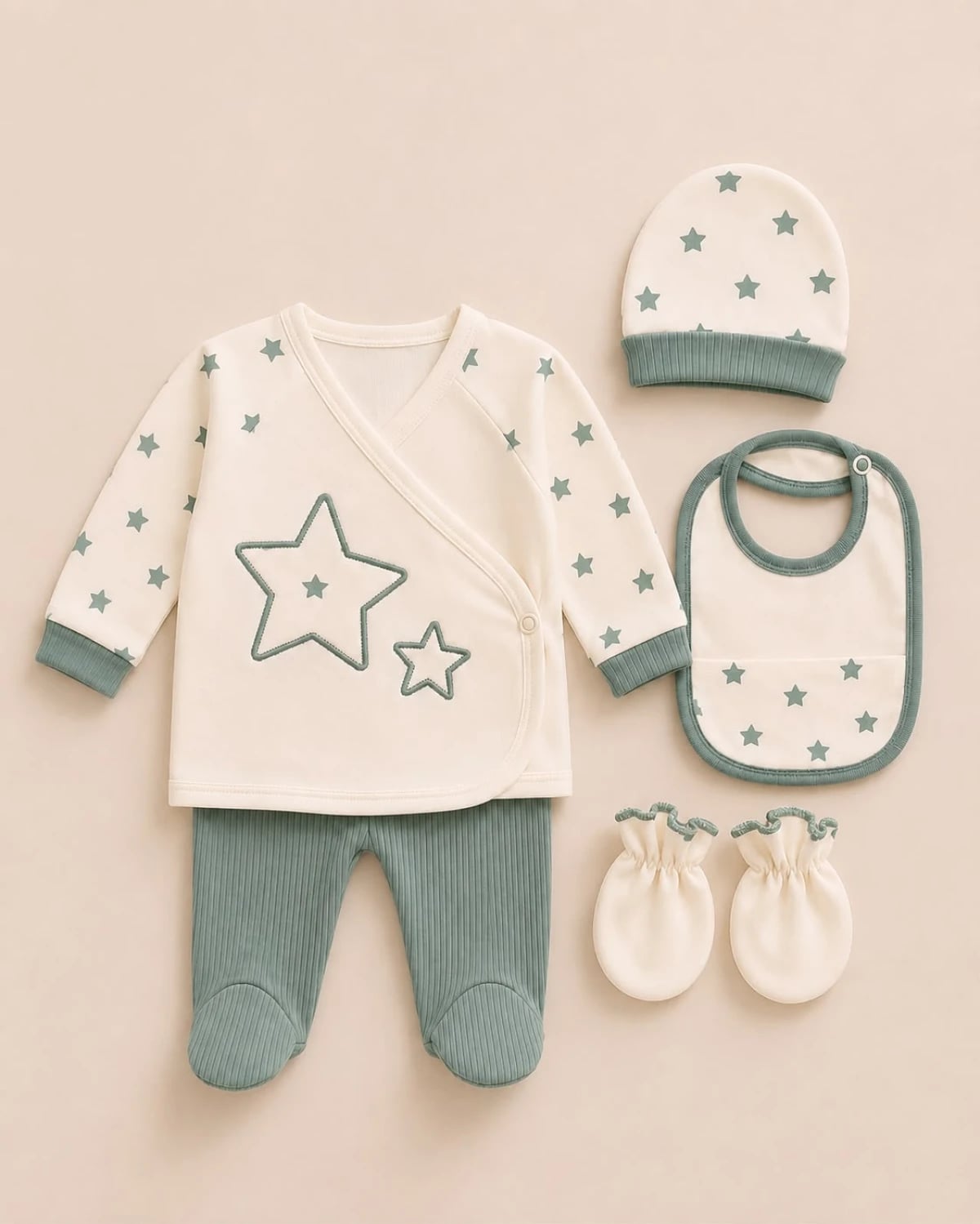 Baby 5-Piece Star Print Set - Green - Safera - by Peralane