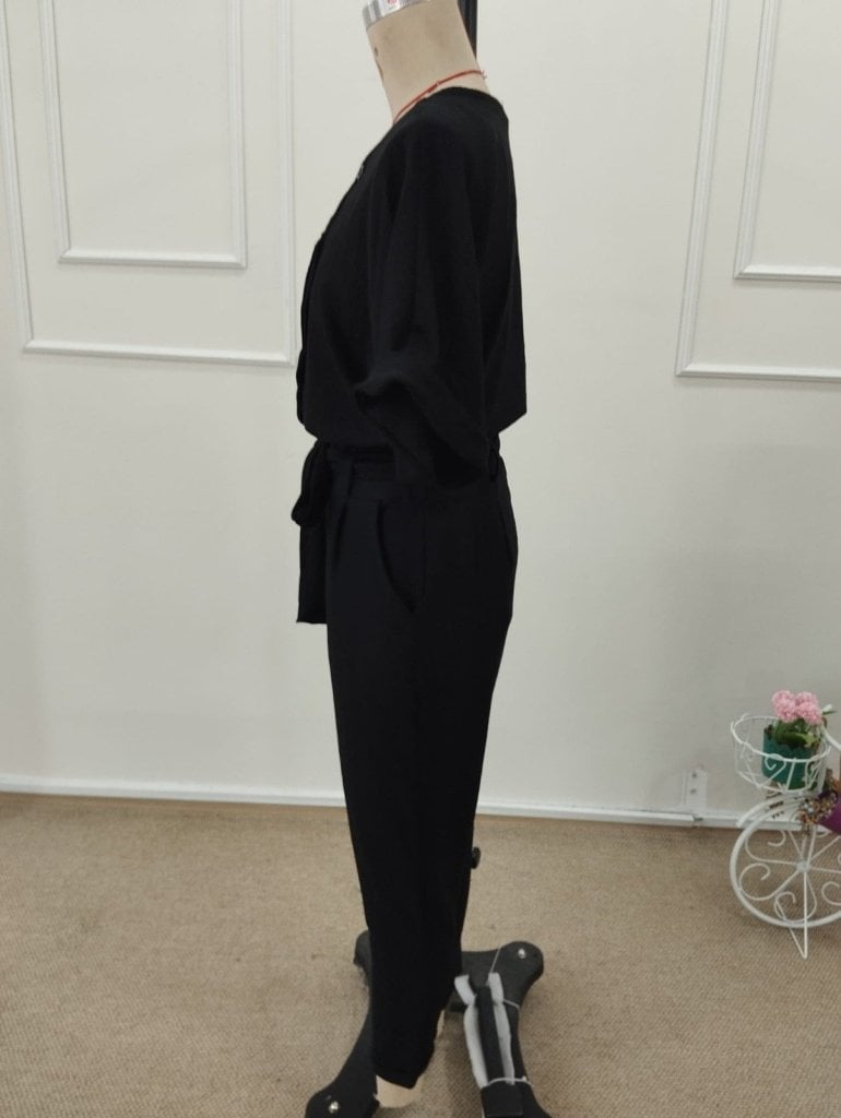 Women's Short-Sleeved Collared Button-Front Crinkled Blouse and Trousers Two-Piece Set - Janes - by Peralane - photo 5