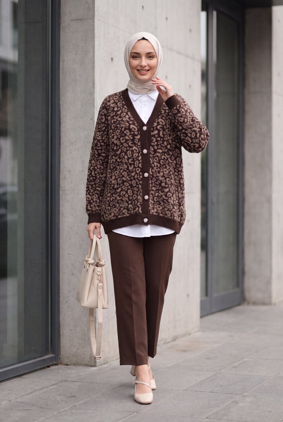 Leopard Print Buttoned Oversize Fringe Cardigan - Dark Brown - Podyumplus - by Peralane - photo 5