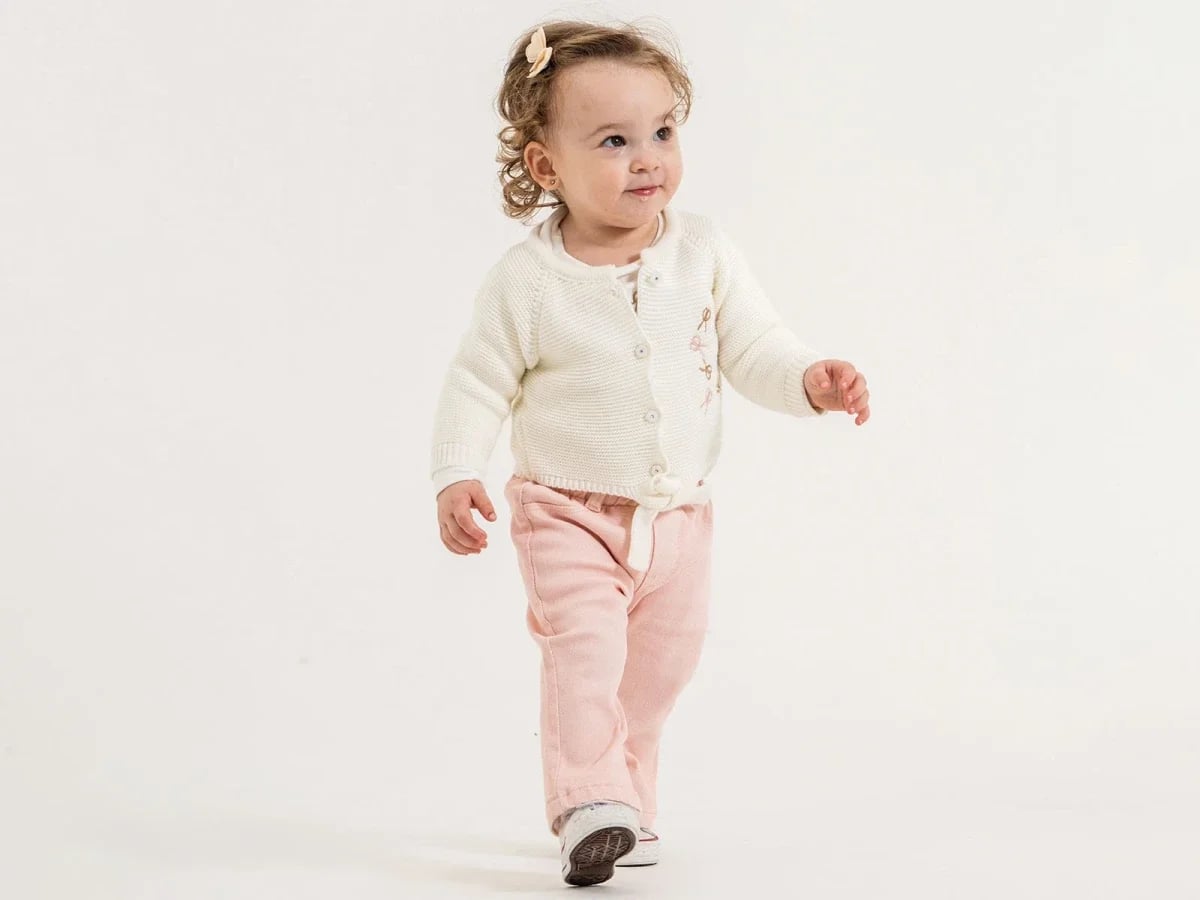 Baby Girl Knit Cardigan and Trousers Set - Cream and Pink - Pampal Kids - by Peralane