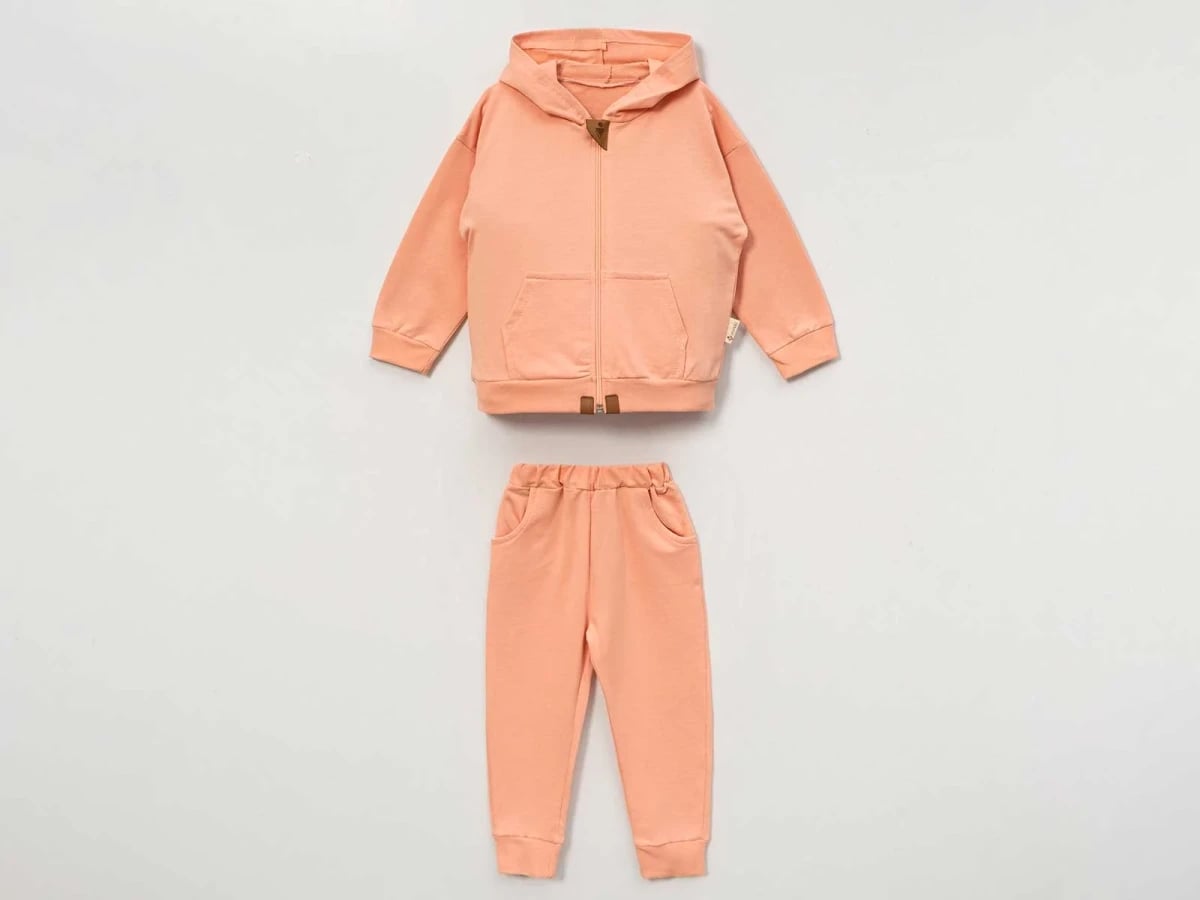 Girls' Hooded Zip Jacket and Trousers Suit in Salmon - Vovido - by Peralane