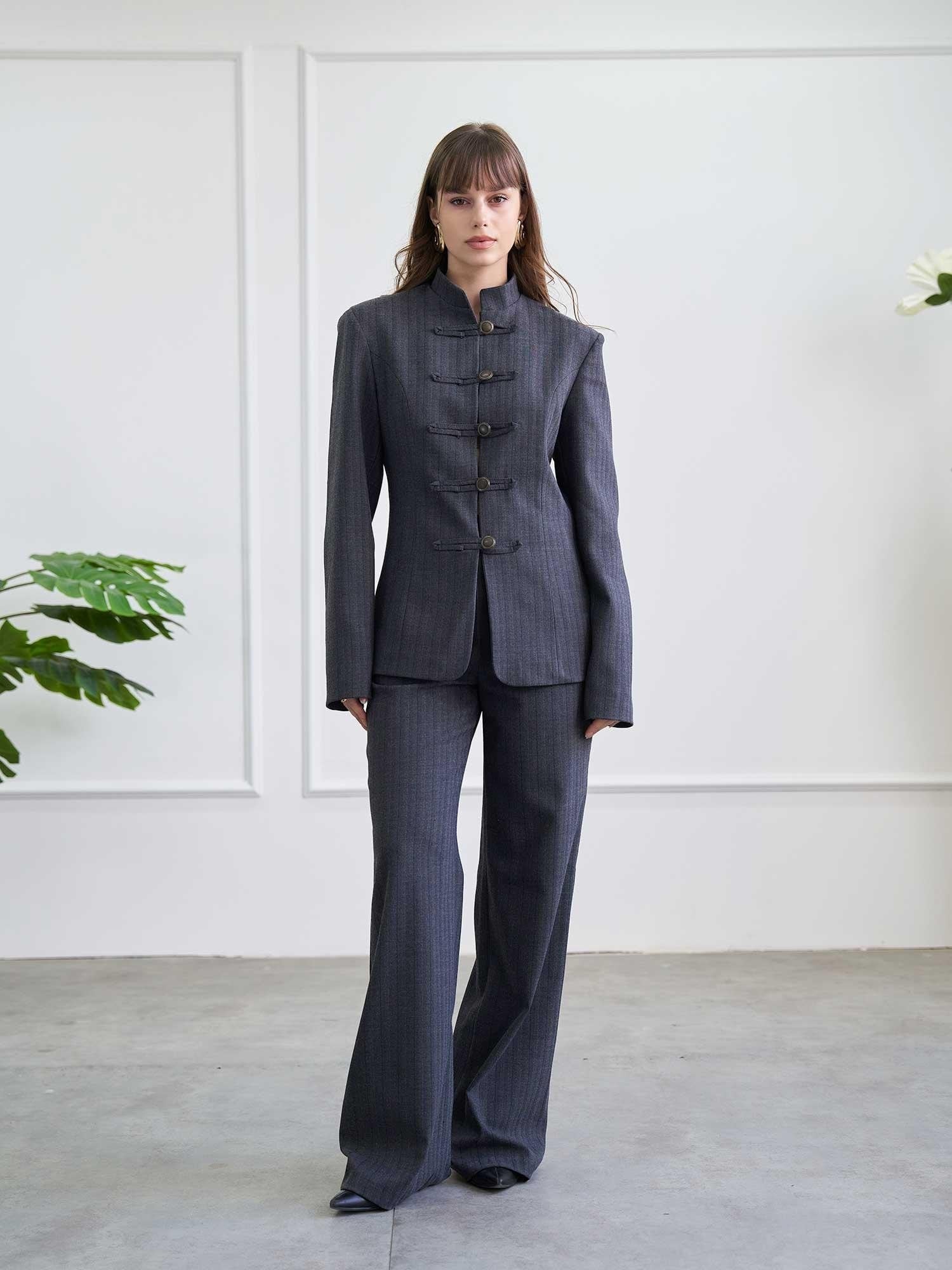 Herringbone Wide-Leg Trousers in Dark Grey - Lefon - by Peralane - photo 7