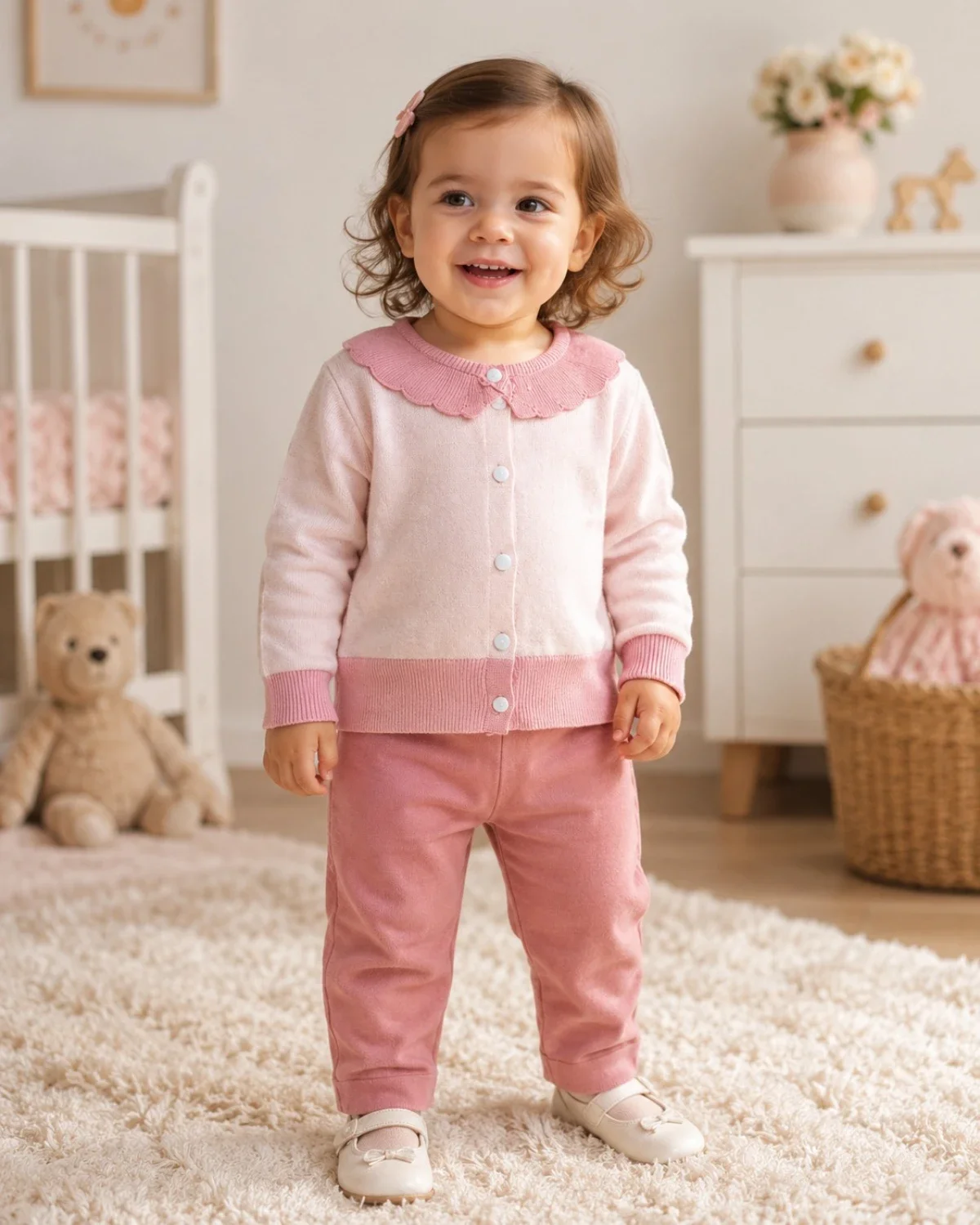 Girls' 2-Piece Knit Cardigan and Trousers Set - Pink - Has Bereket - by Peralane