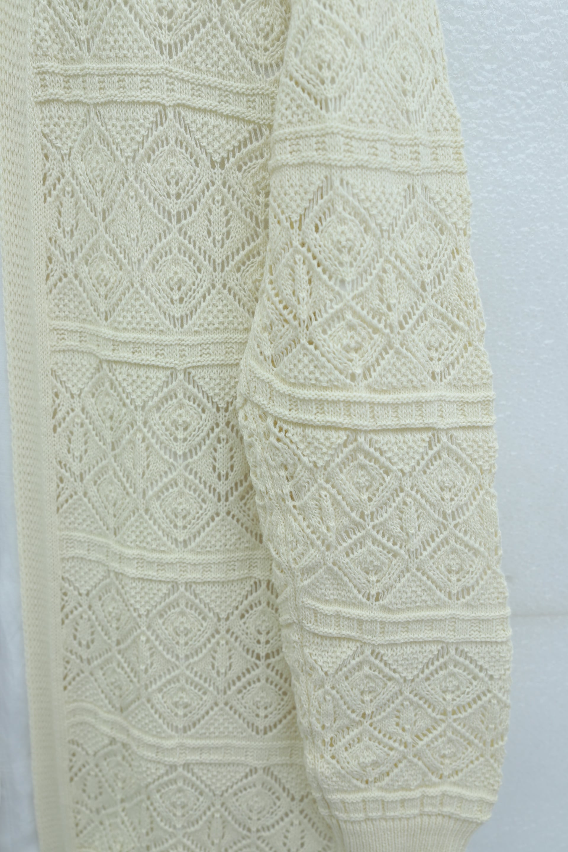 Square Pattern Openwork Relaxed Knit Cardigan - Beige - Podyumplus - by Peralane - photo 4