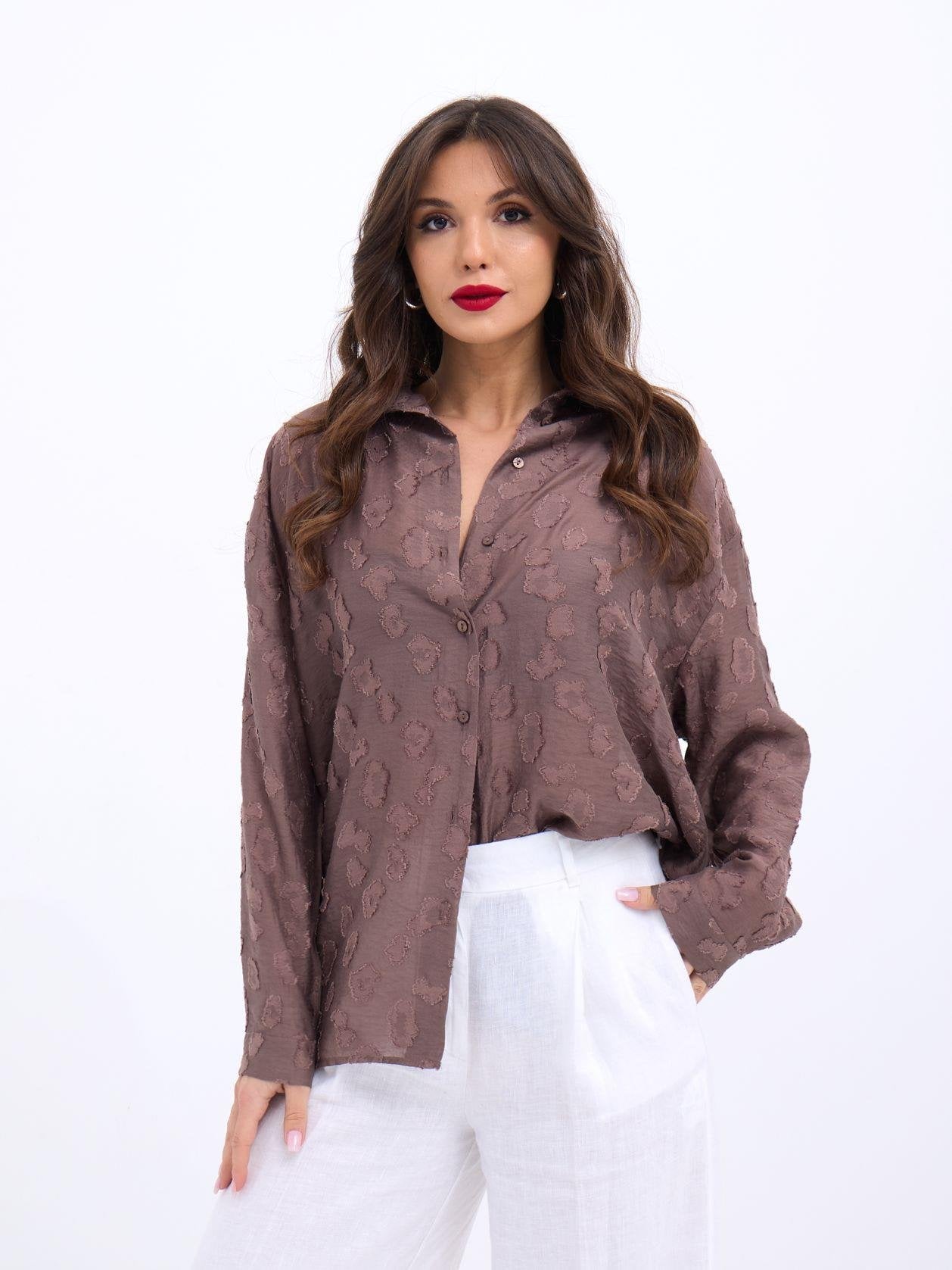 Long-Sleeved Women's Blouse with Abstract Pattern - Fame - by Peralane