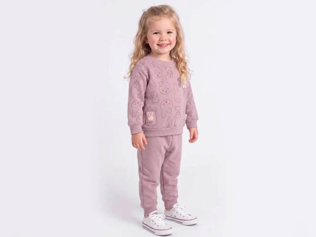 Dusty Pink Rabbit Print Baby Set - Feely Kids - by Peralane