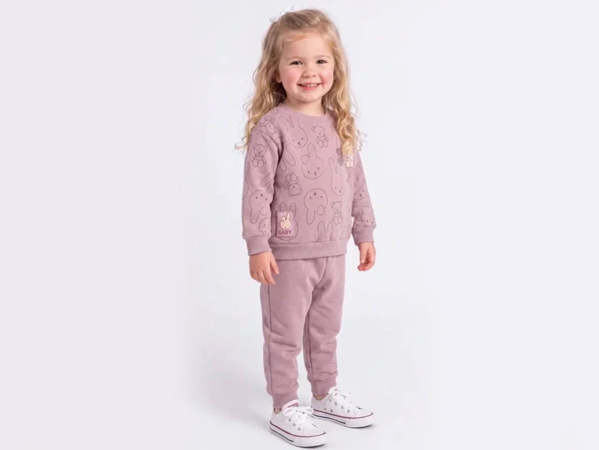 Dusty Pink Rabbit Print Baby Set - Feely Kids - by Peralane