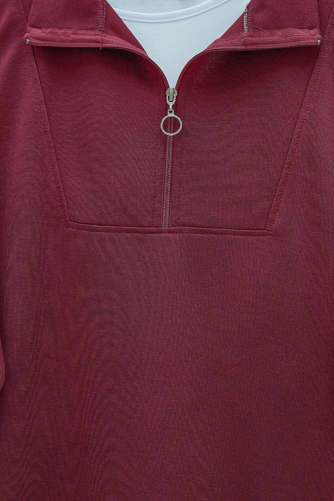 Half-Zip Collared Knit Set in Burgundy - Podyumplus - by Peralane - photo 4