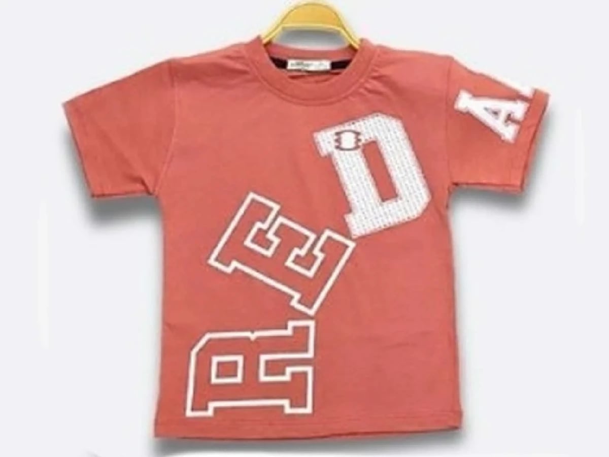 Kids' Cotton T-Shirt with Red Print - Coral - Bittos Kids - by Peralane
