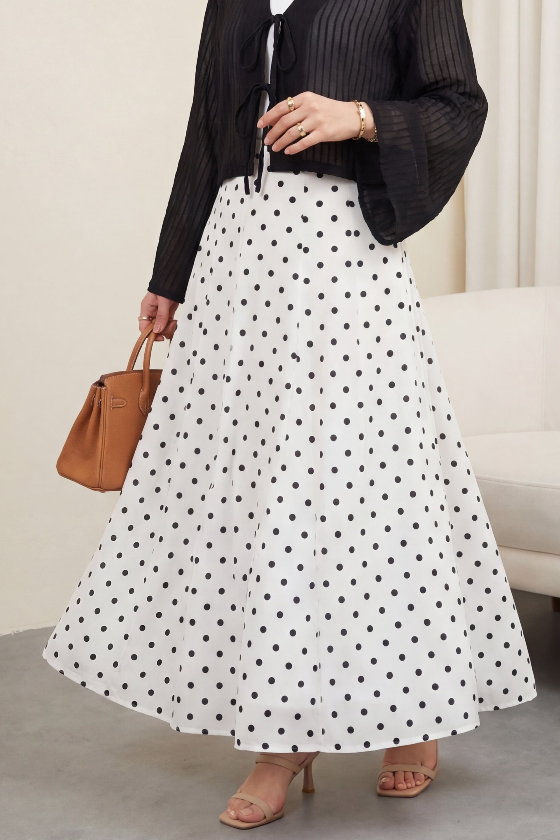 White Polka Dot Skirt with Back Zipper and Lining - Podyumplus - by Peralane - photo 2