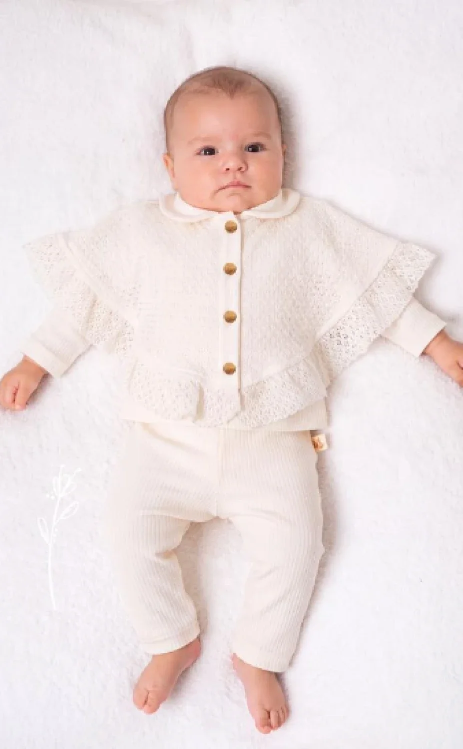 Baby Girls' Knit Capelet and Trousers Set - Ecru - Miniborn - by Peralane