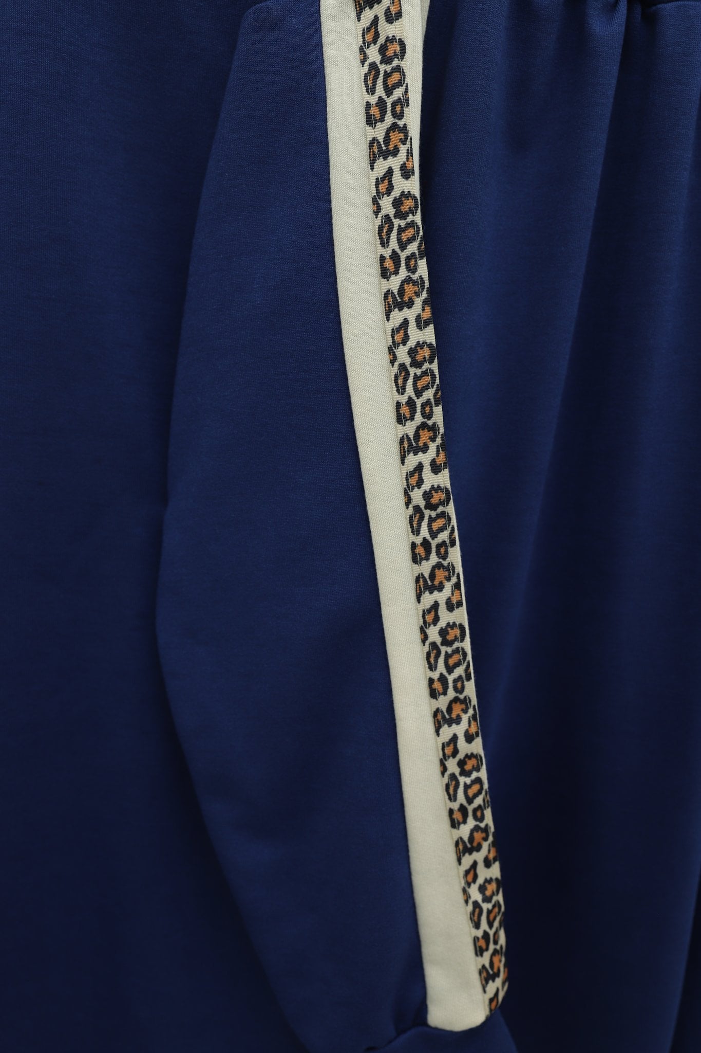 Navy Blue Leopard Trim Quarter-Zip Jersey Tracksuit Set - Podyumplus - by Peralane - photo 6