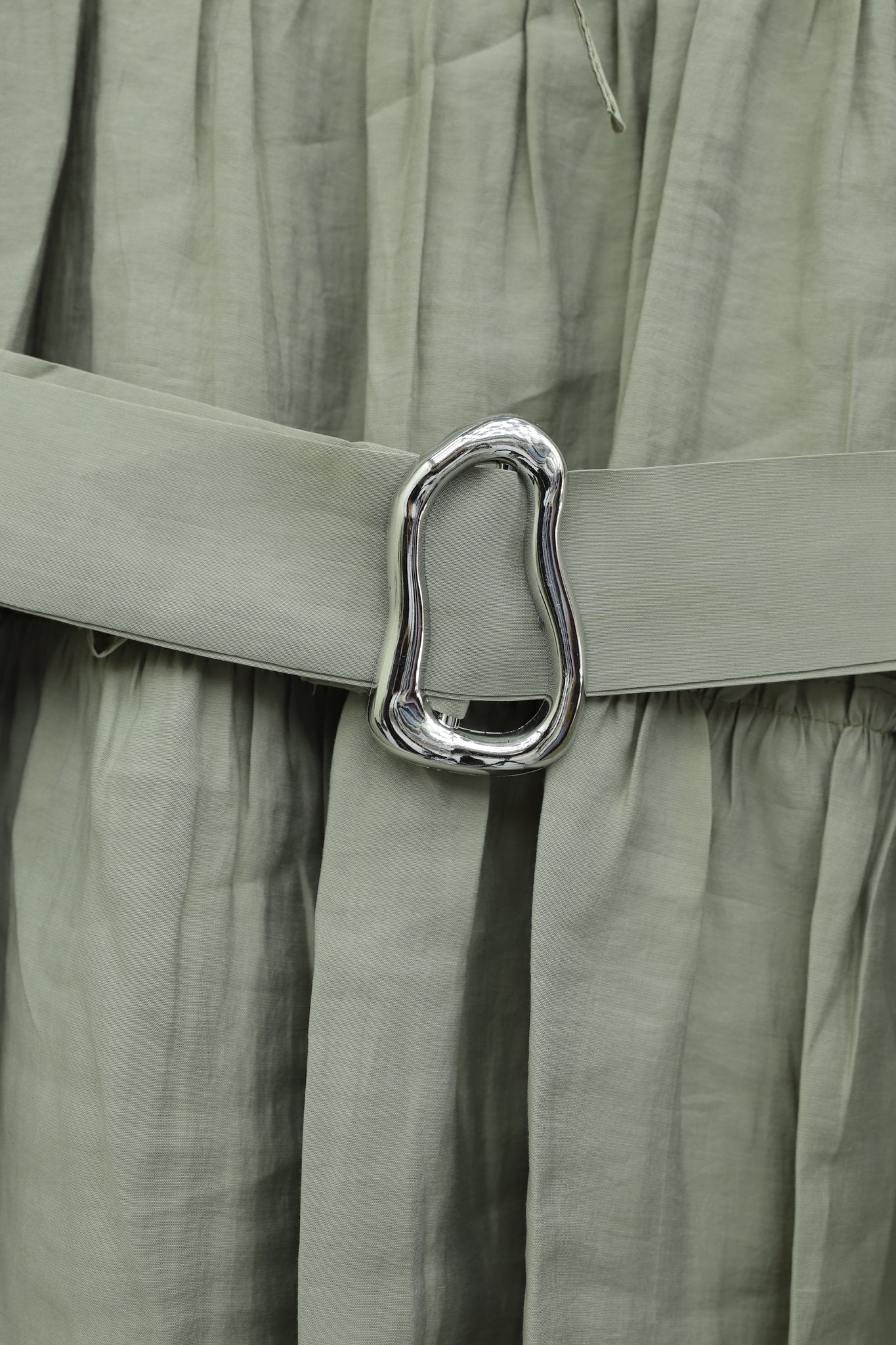 Tie-Neck Belted Spanish Sleeve Cupro Tunic in Light Sage Green - Podyumplus - by Peralane - photo 6