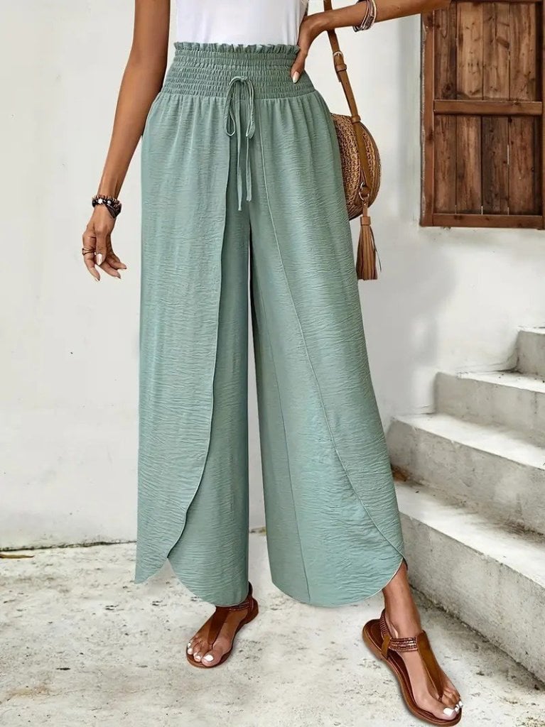 Women's Smocked Waist Wrap-Front Trousers with Drawstring - Janes - by Peralane - photo 2