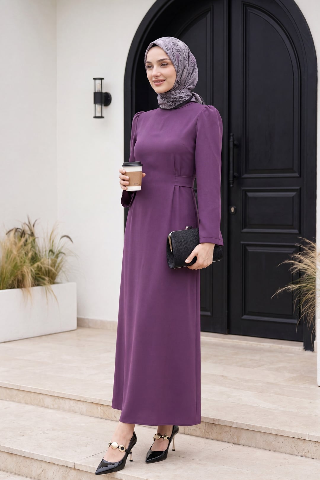 Wrap Waist Long-Sleeve Dress in Deep Plum - Podyumplus - by Peralane - photo 3