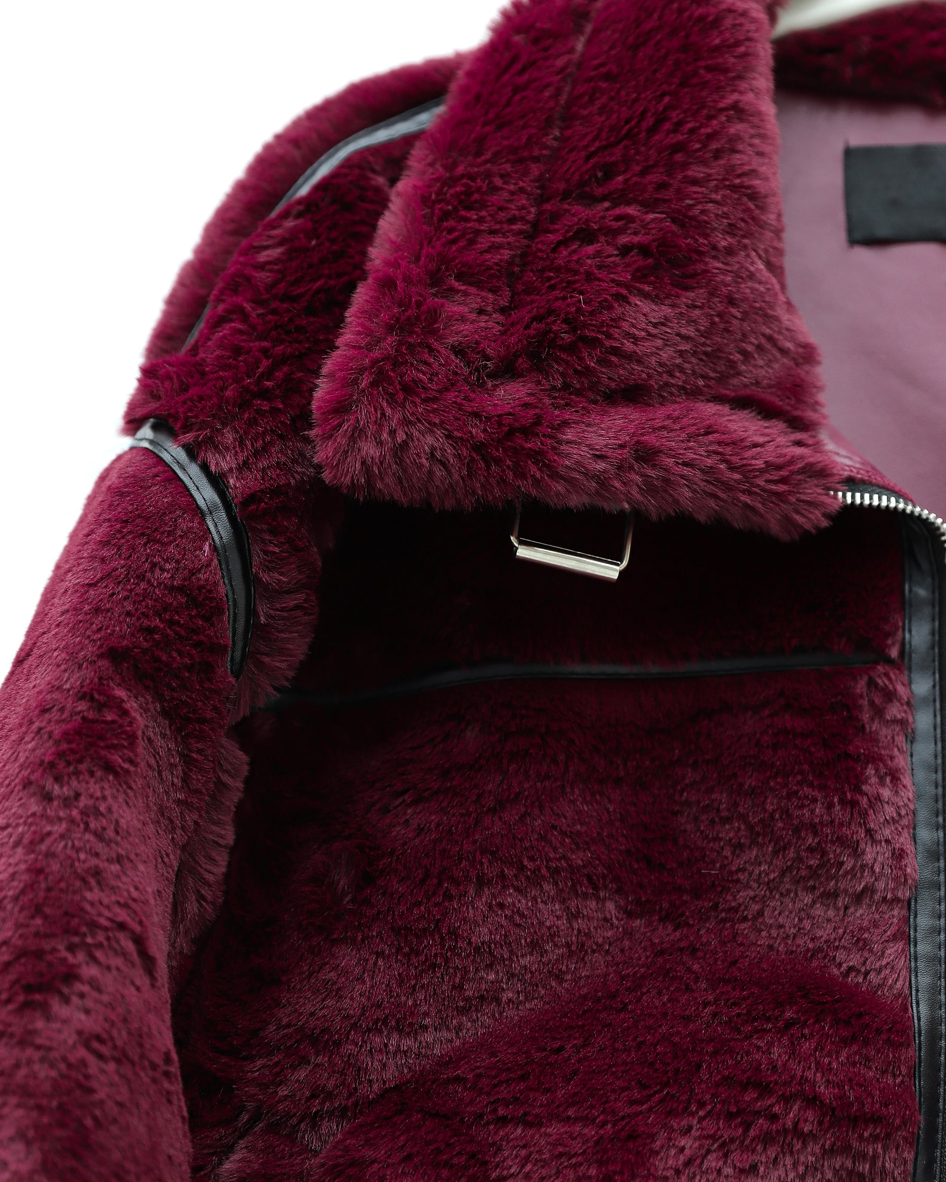Women's Reversible Detail Plush Laminated Leather Detailing Coat - Burgundy - Podyumplus - by Peralane - photo 6