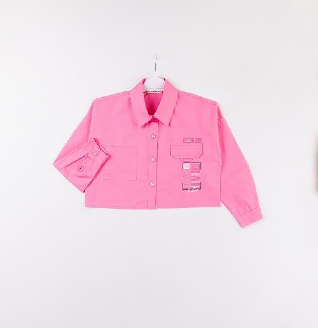Girls Cotton Shirt with Chest Pockets and Graphic Patches - 7-10 Years (Pack of 4) - Busra Bebe - by Peralane