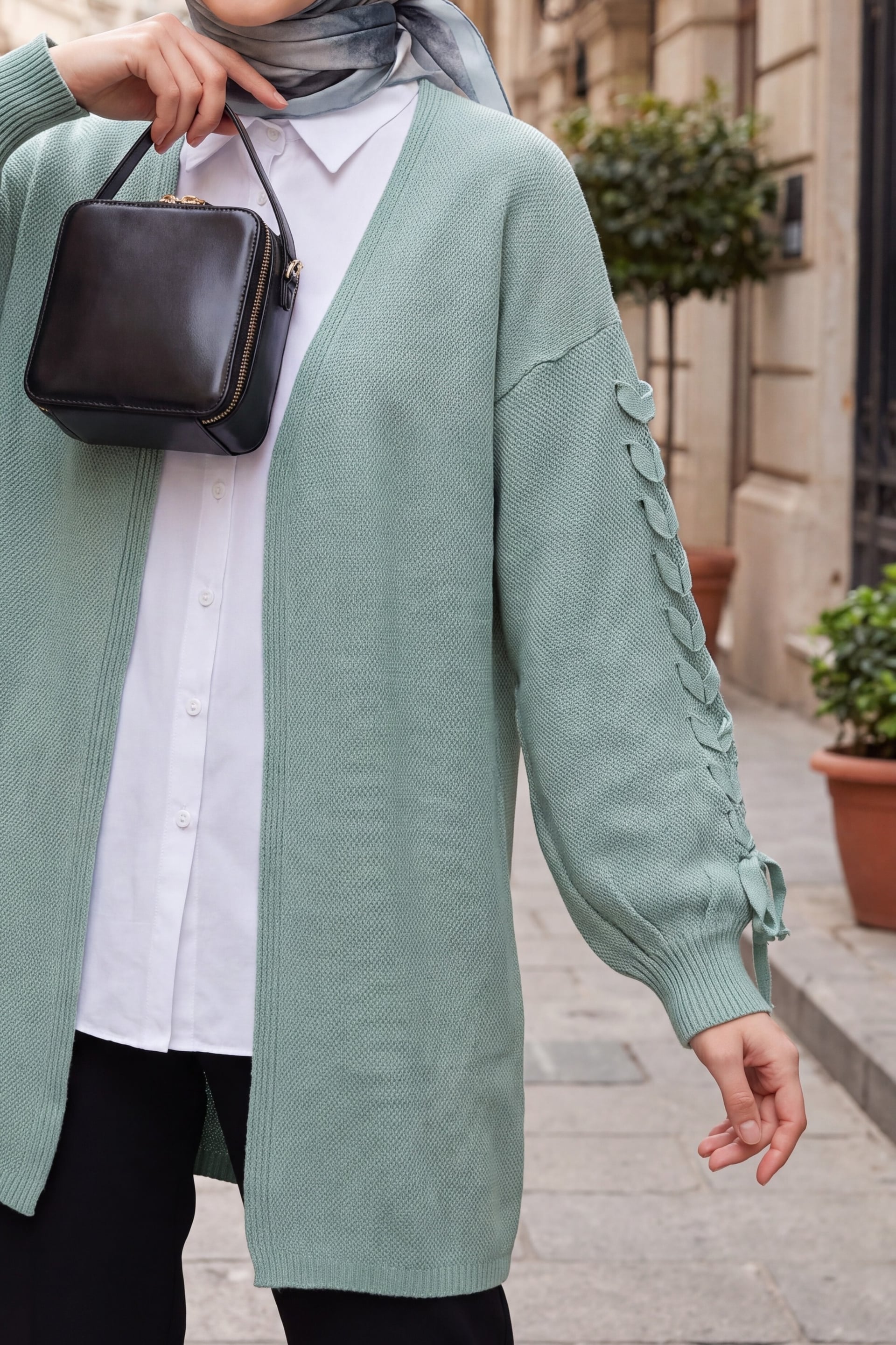 Slouchy Cable Knit Cardigan in Sea Green - Podyumplus - by Peralane - photo 2