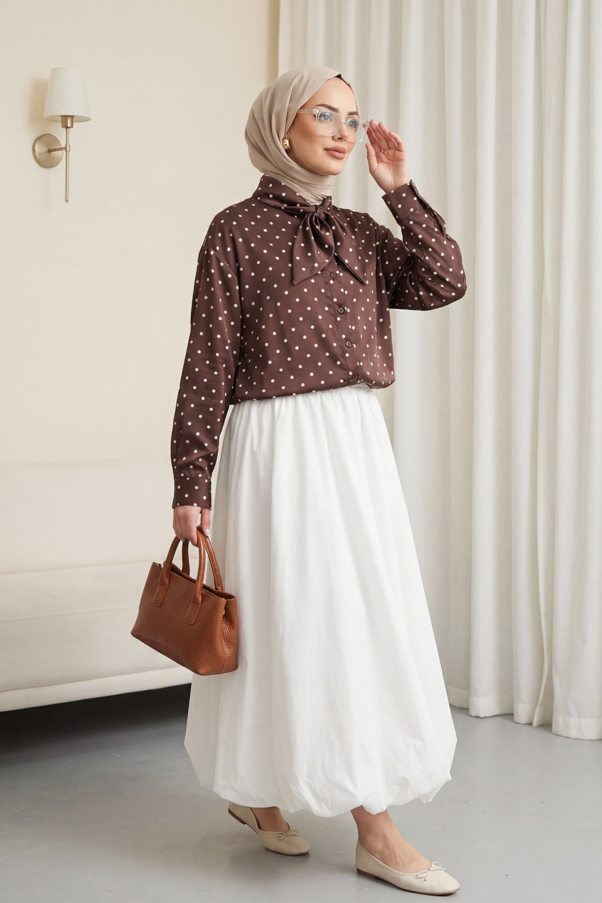 Pussy Bow Polka Dot Satin Blouse - Plum - Podyumplus - by Peralane - photo 2