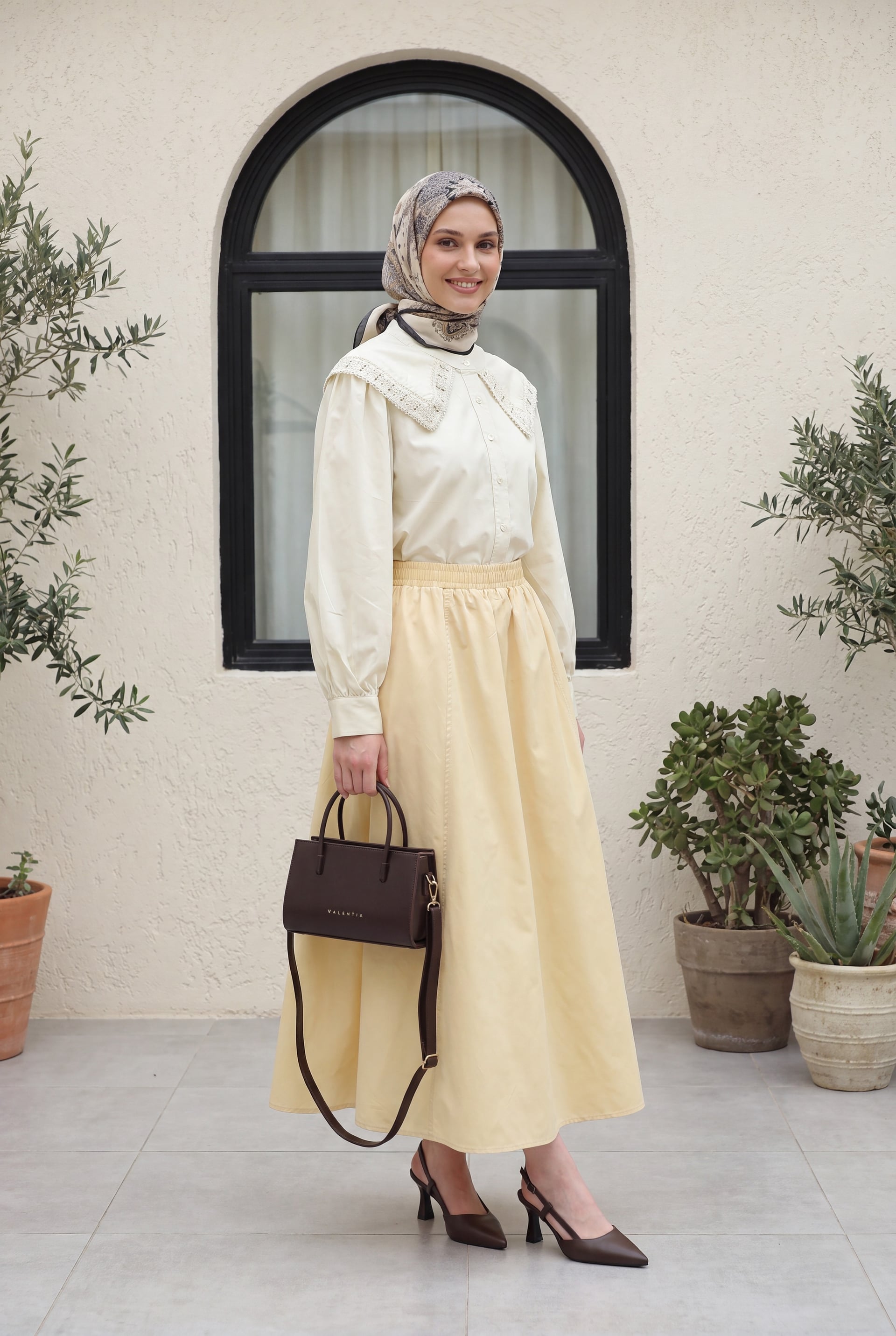 Elasticated Waist Double Pocket Poplin Flared Skirt - Salmon - Podyumplus - by Peralane - photo 4