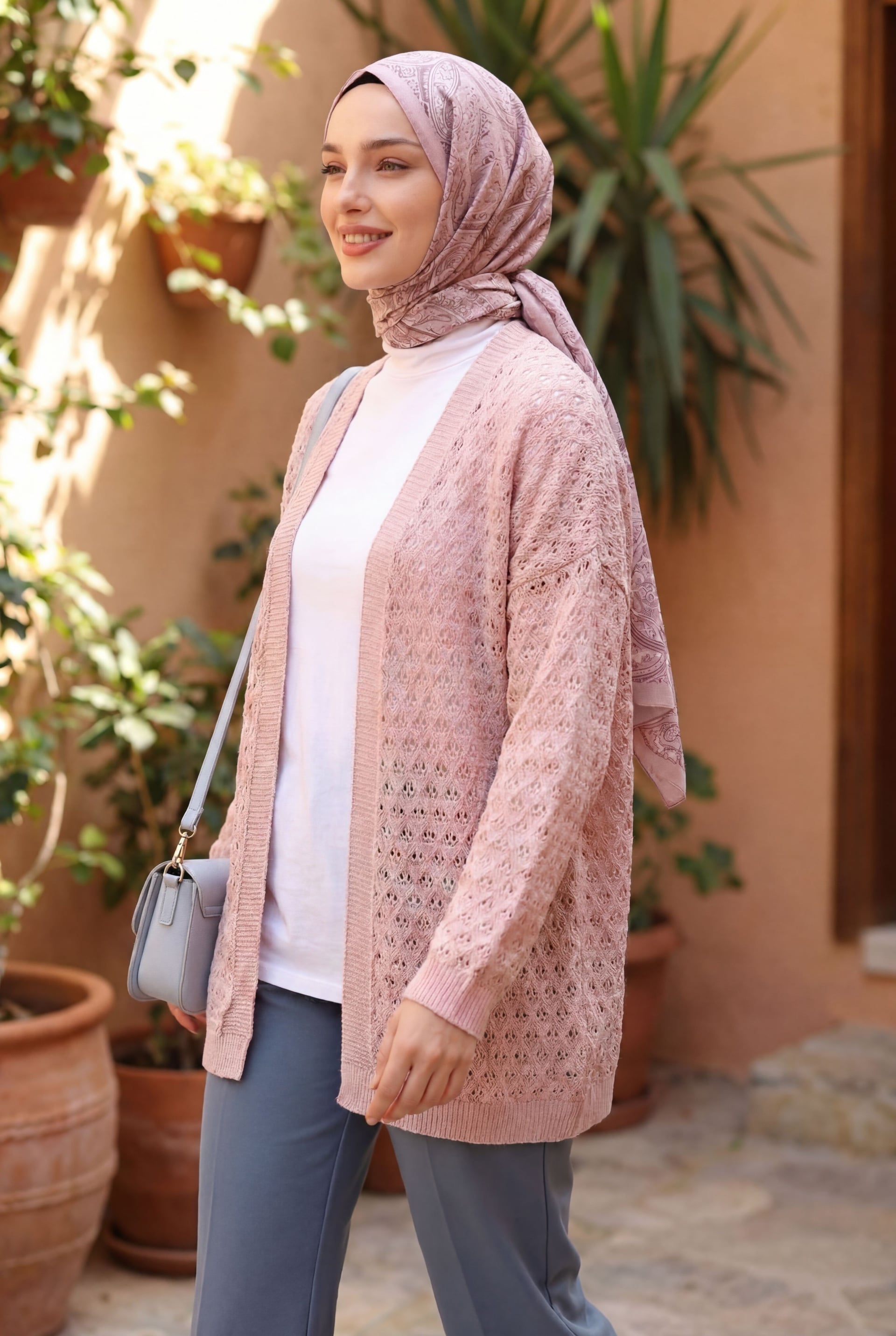Openwork Relaxed Knit Cardigan - Powder - Podyumplus - by Peralane