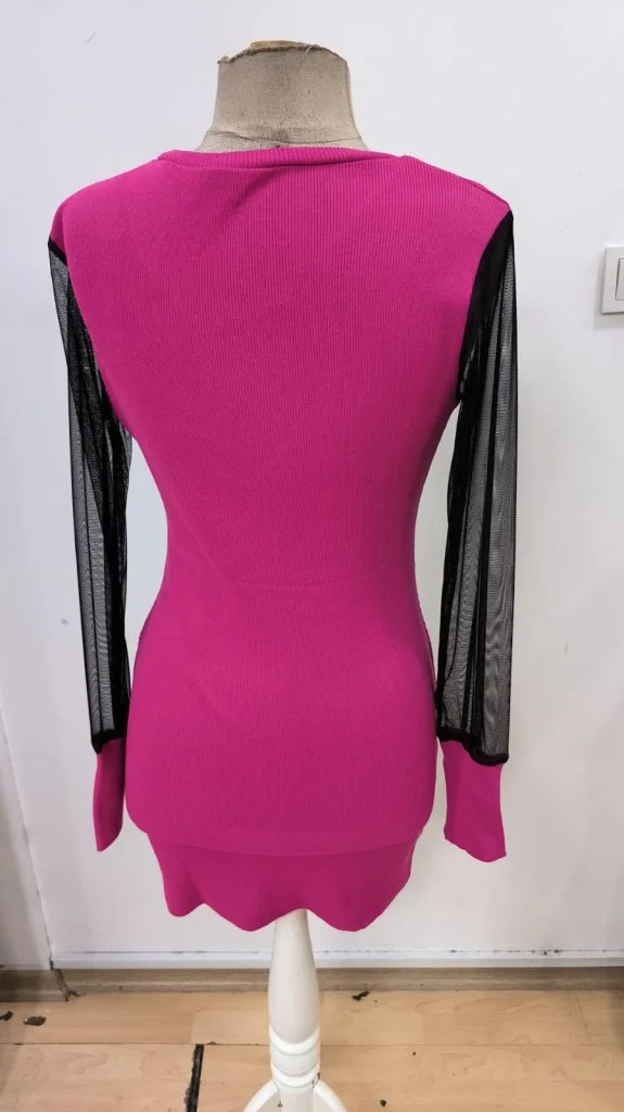 Women's Long Sleeve V-Neck Tulle Detail Mini Slip Dress - Janes - by Peralane - photo 7