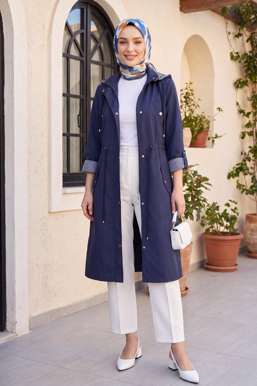 Navy Blue Lined Trench Coat - Podyumplus - by Peralane - photo 2