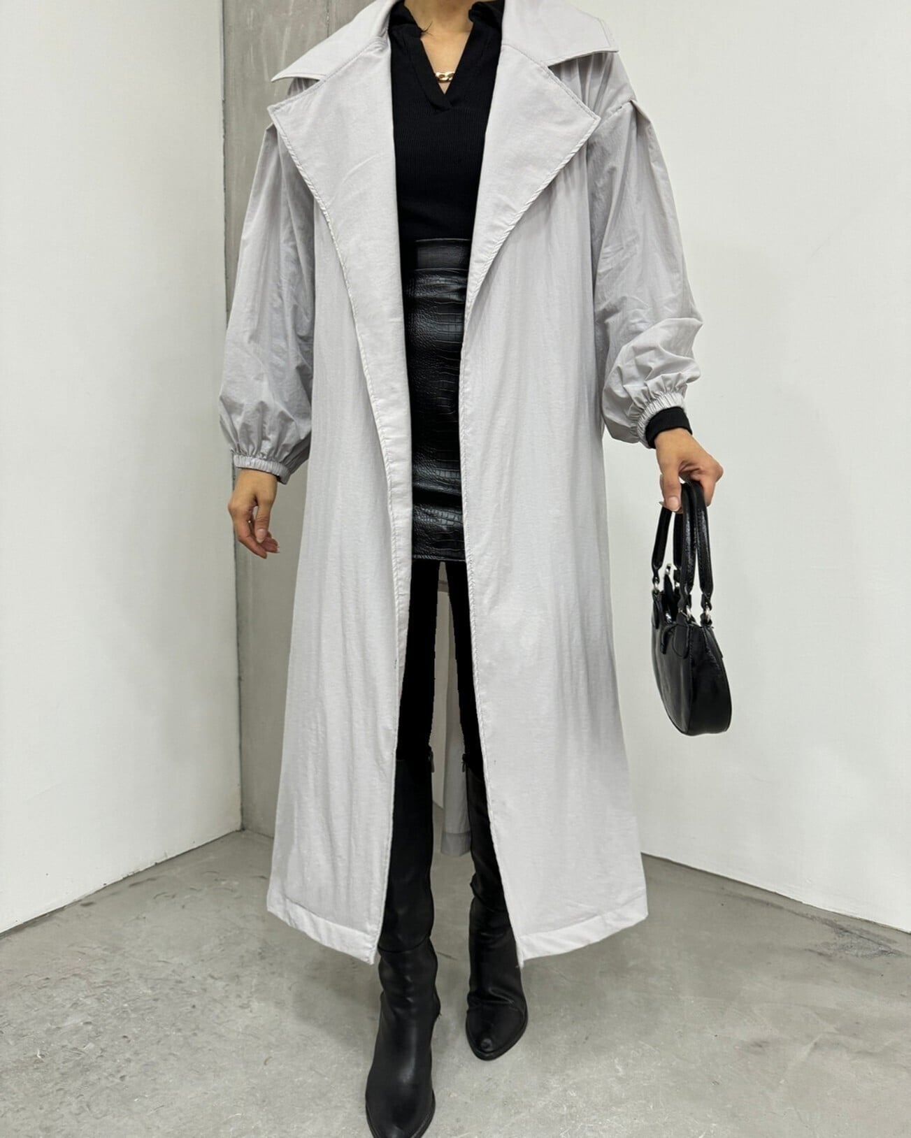 Light Grey Belted Lined Trench Coat with Elastic Cuffs - Podyumplus - by Peralane - photo 8