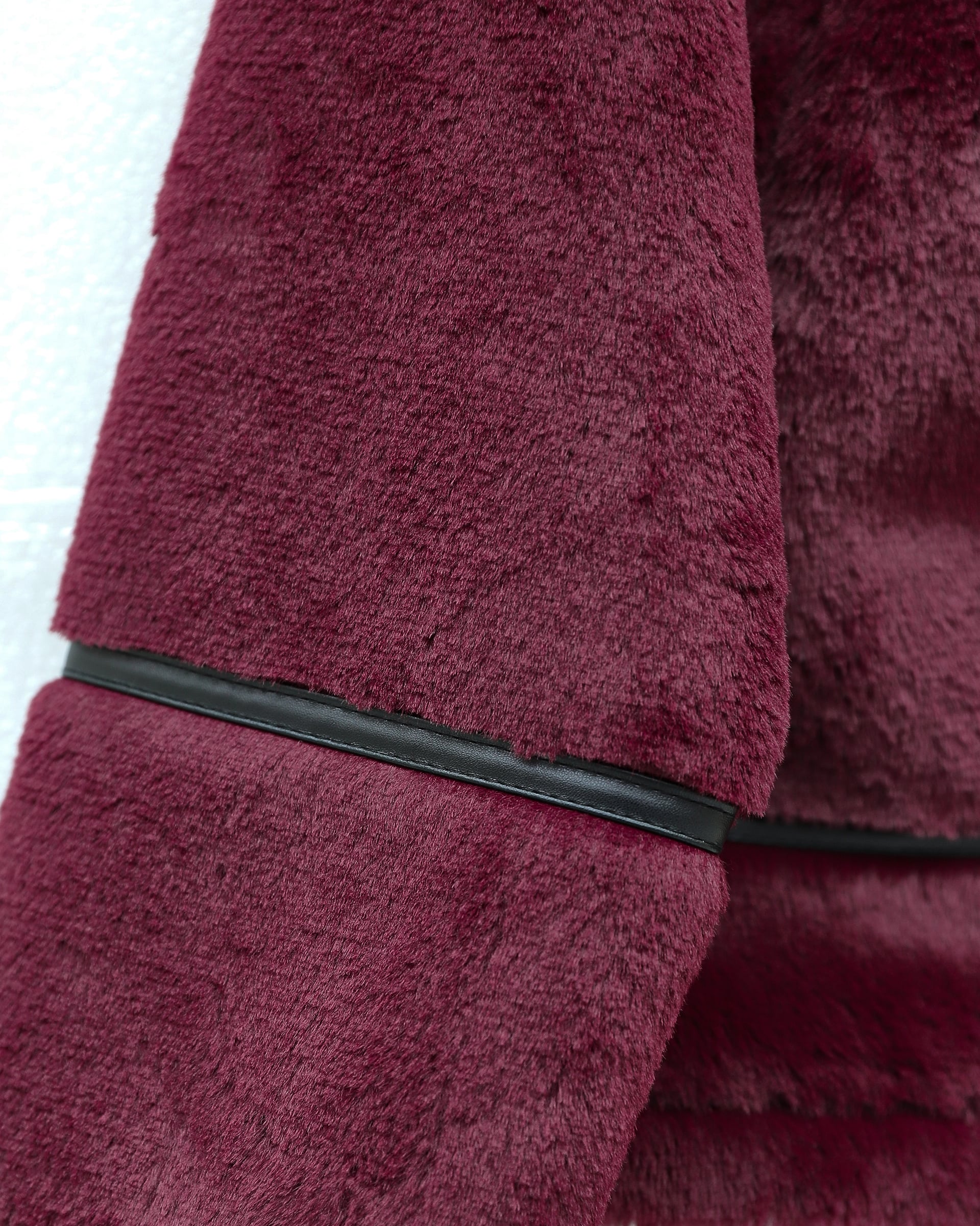 Women's Reversible Detail Plush Laminated Leather Detailing Coat - Burgundy - Podyumplus - by Peralane - photo 5
