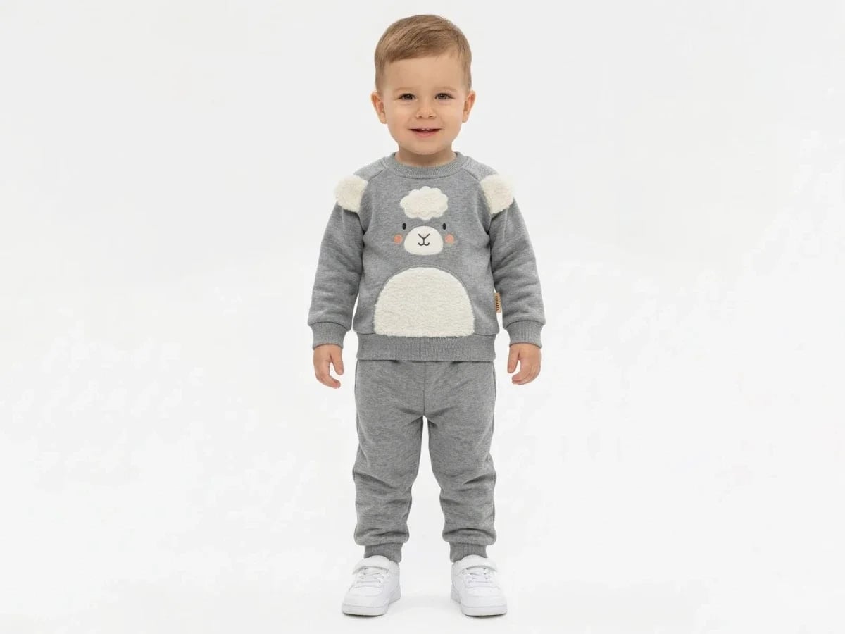 Grey Sheep Motif Baby Boy Sweatshirt and Trousers Set - Vovido - by Peralane