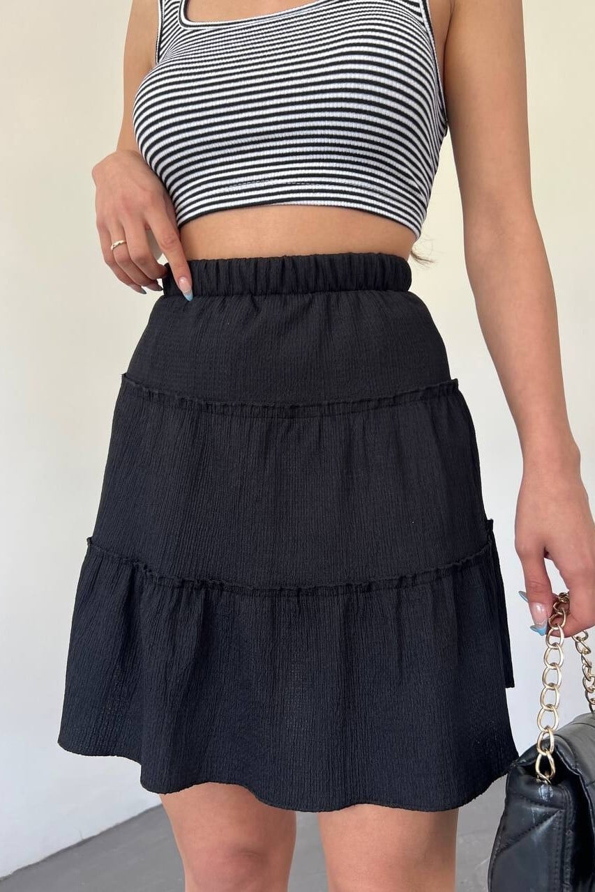 Black Elasticated Waist Short Skirt - Podyumplus - by Peralane