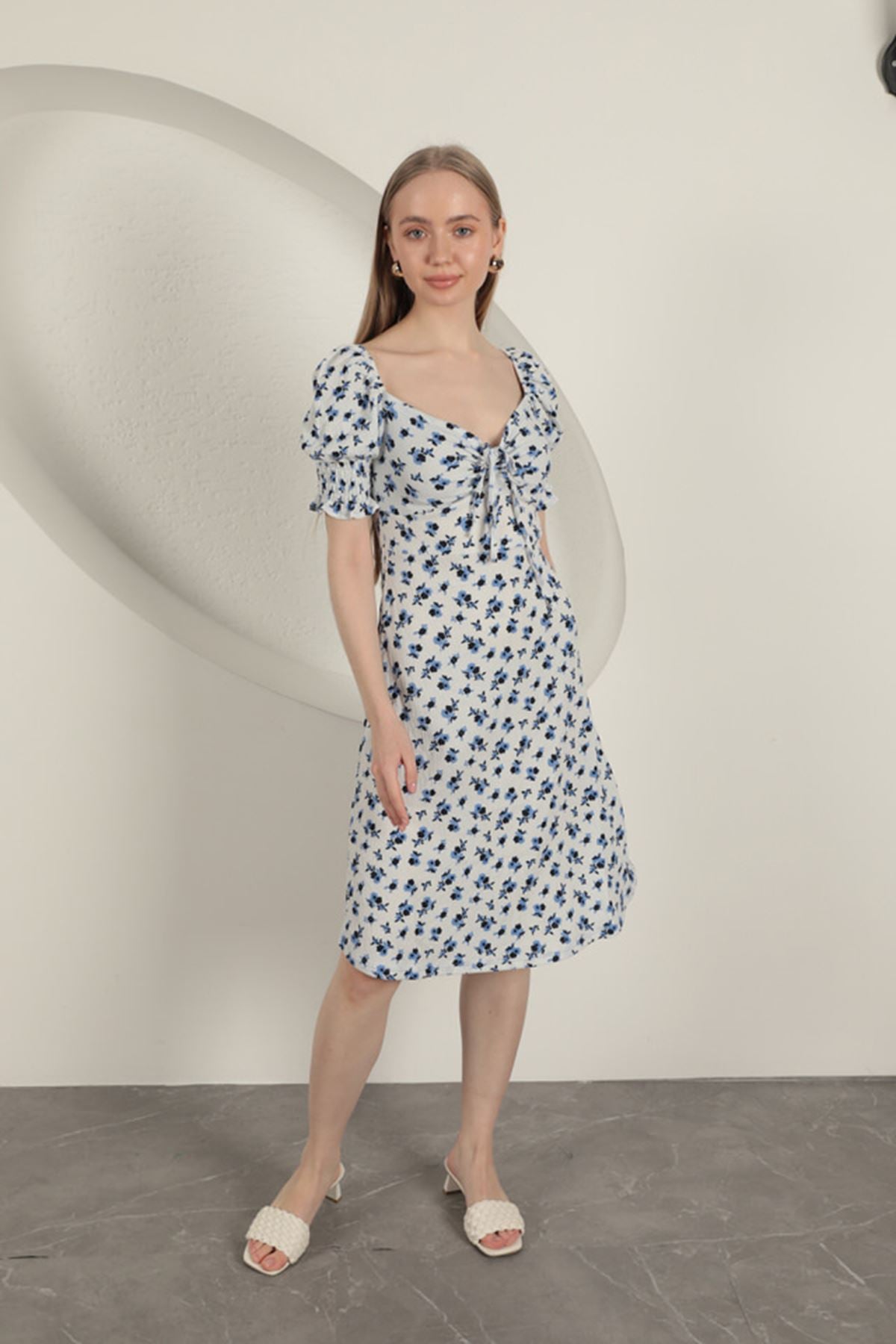 Crinkle Cotton Floral Dress - Saks - Kaktus Moda - by Peralane