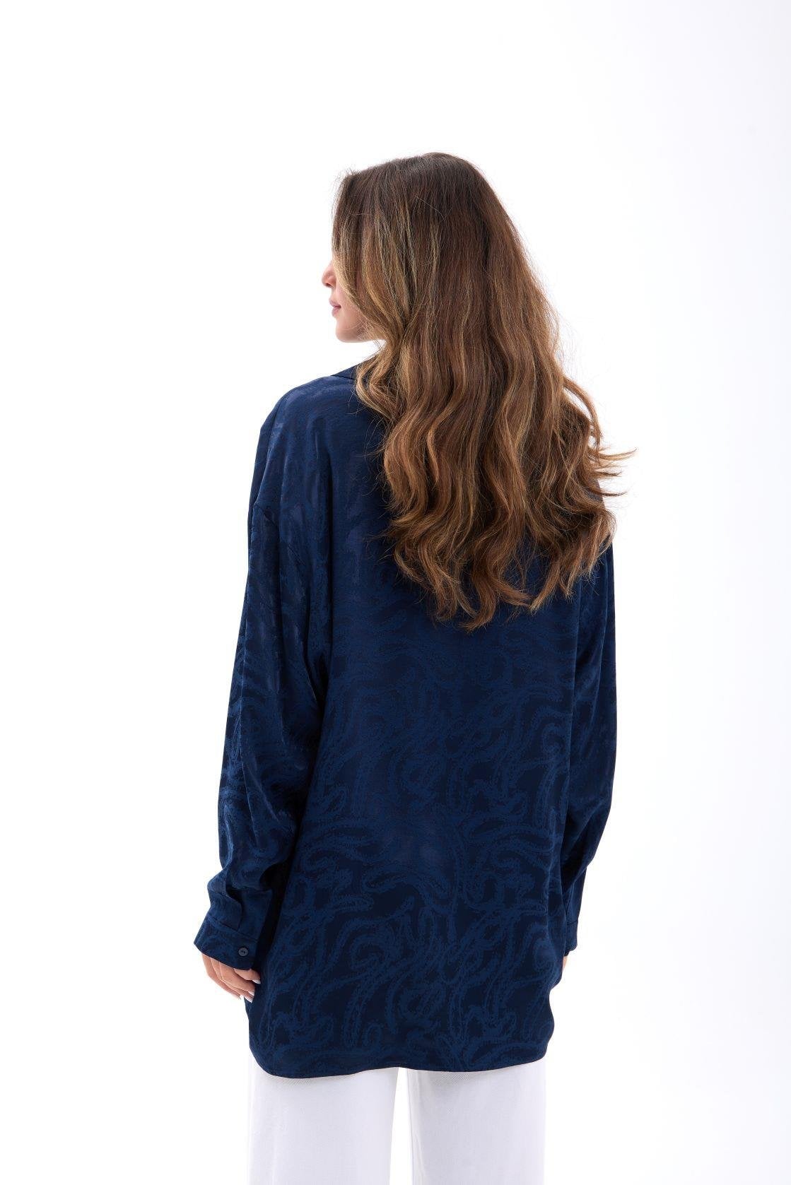 Women's Long-Sleeve Navy Paisley Silk-Touch Blouse - Fame - by Peralane - photo 4