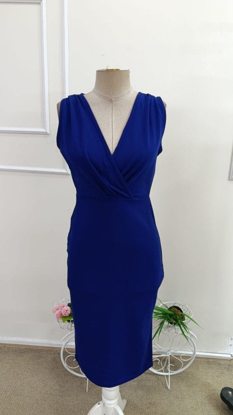 Women's Sleeveless Royal Blue Faux-Wrap Midi Dress - Janes - by Peralane - photo 4