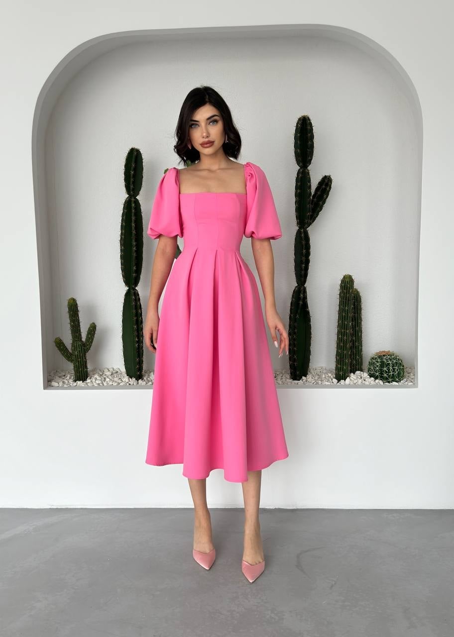 Pink Poplin Midi Dress with Bell Skirt - Etika - by Peralane - photo 4
