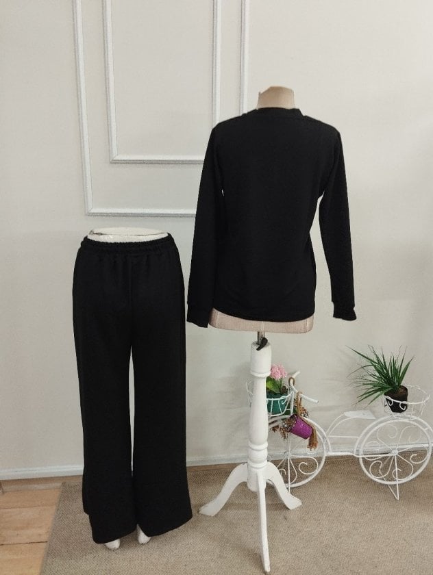 Women's Long Sleeve V-Neck Viscose Two-Thread Blouse and Slit Detail Trousers Two-Piece Set - Janes - by Peralane - photo 6