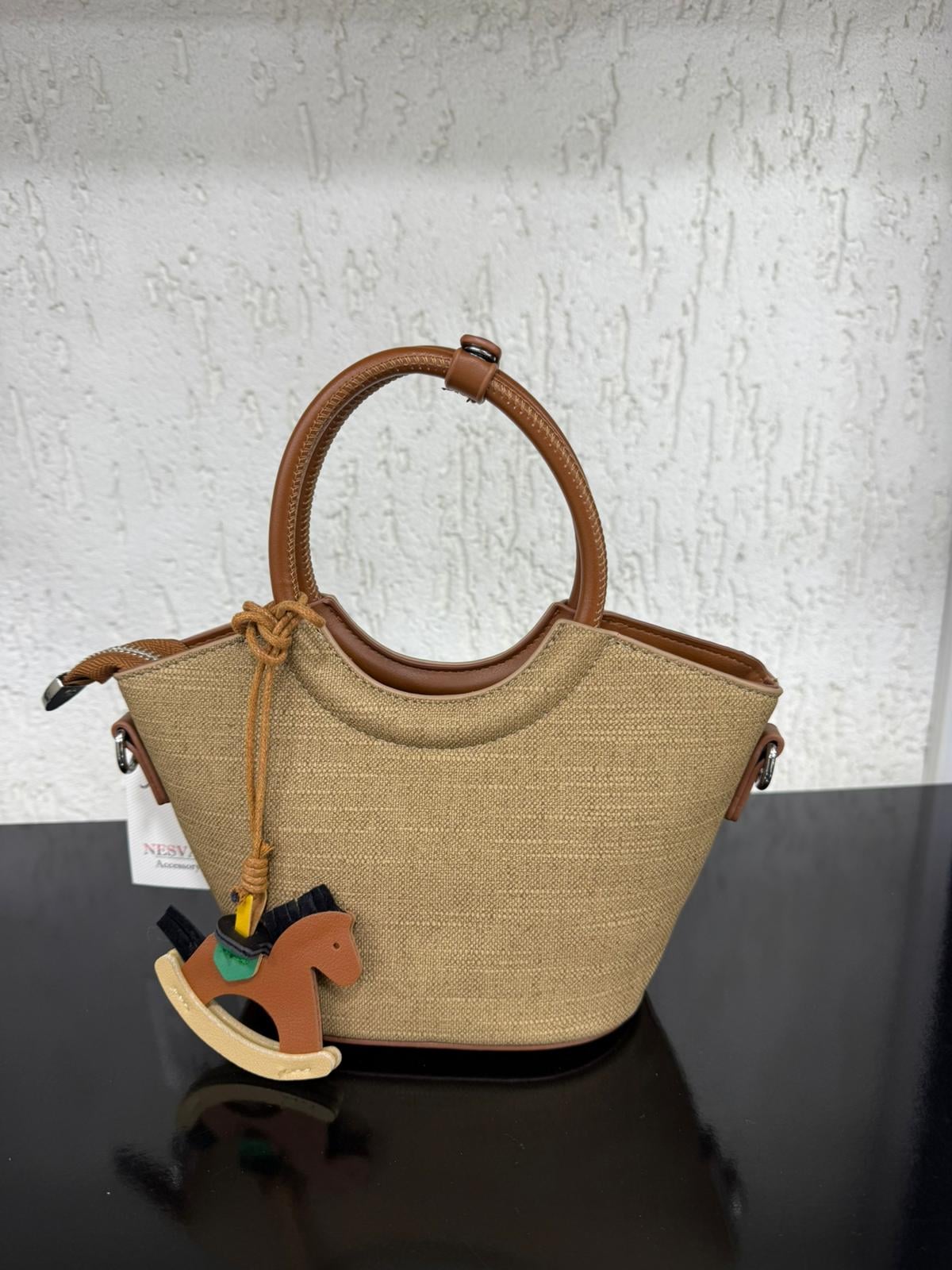 Beige Charm Tote Bag with Leather Trim - Nesvay - by Peralane - photo 2