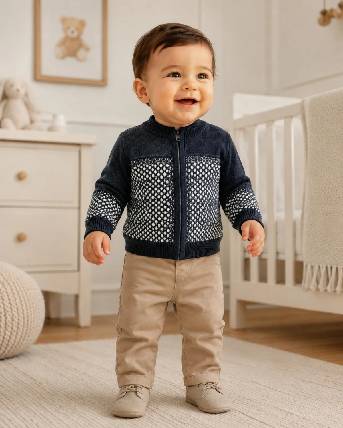 Boys' 2-Piece Set - Navy Blue Knit Cardigan and Pants - Has Bereket - by Peralane