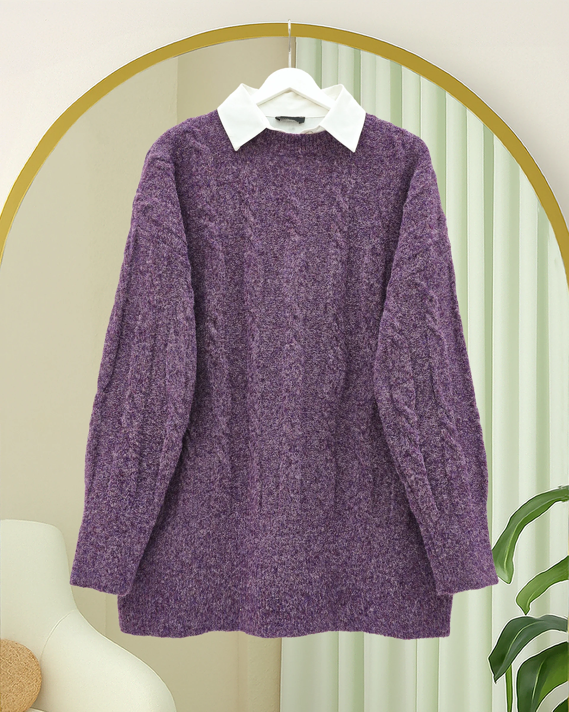 Purple Cable-Knit Sweater with White Collar - Podyumplus - by Peralane - photo 3