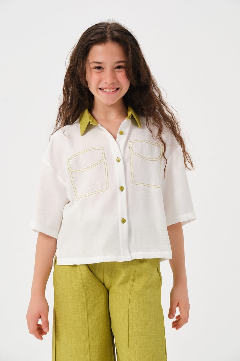 Girls' Short-Sleeve Shirt and Trousers Set with Pocket Details 8-15Y - Jazziee - by Peralane
