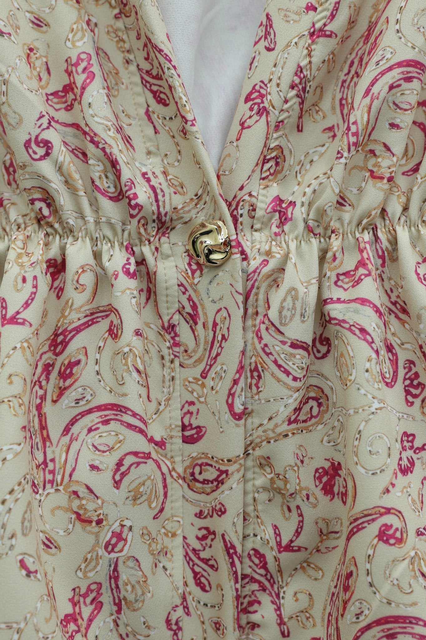 V-Neck Cinched Waist Printed Two-Piece Set - Beige - Podyumplus - by Peralane - photo 4