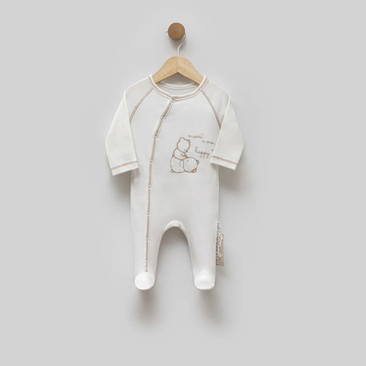 Baby Romper with Feet - 3 Pack - Ecru with Bear Embroidery - Flexi Baby - by Peralane