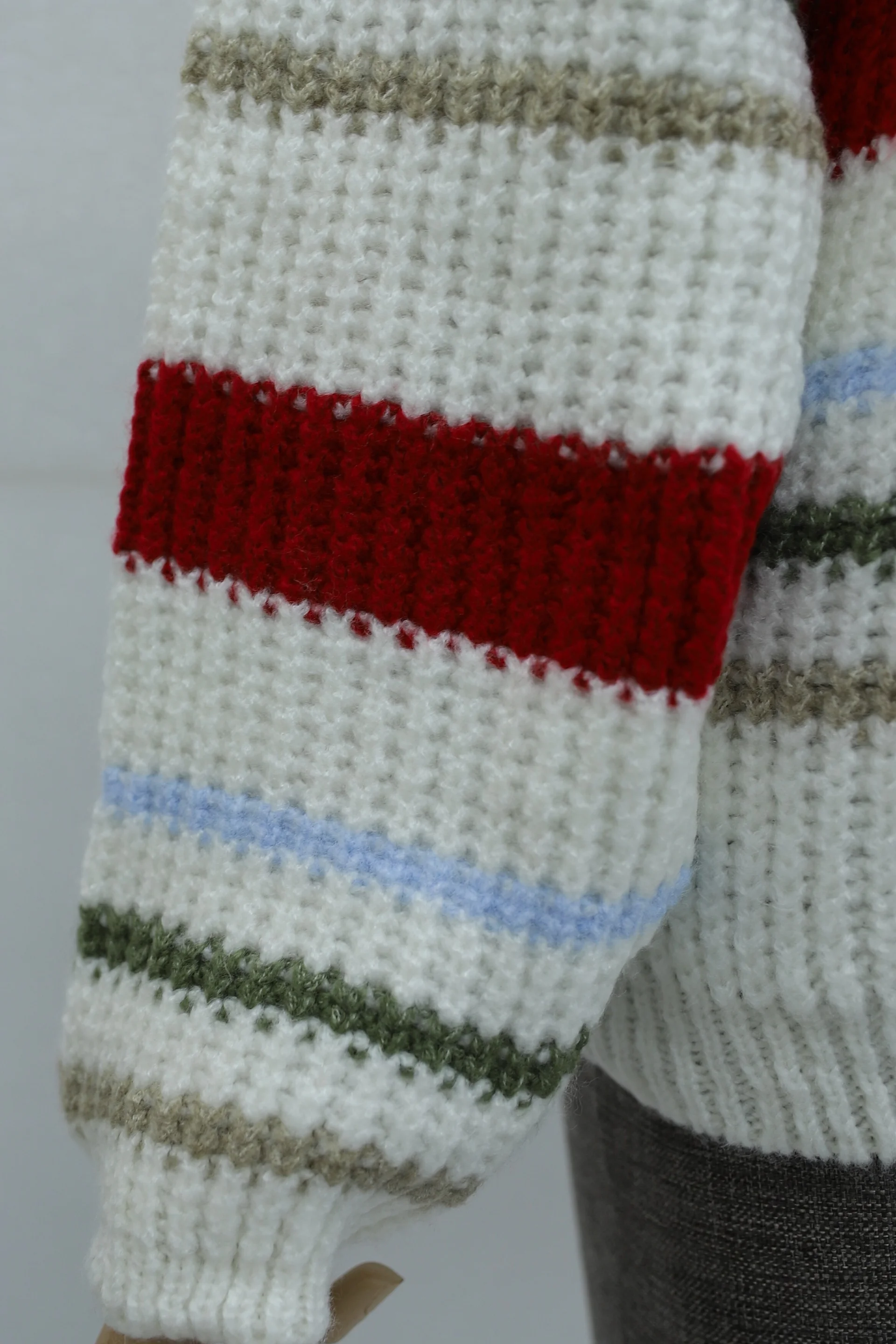 Crew Neck Striped Thick Knit Sweater - Red - Podyumplus - by Peralane - photo 7