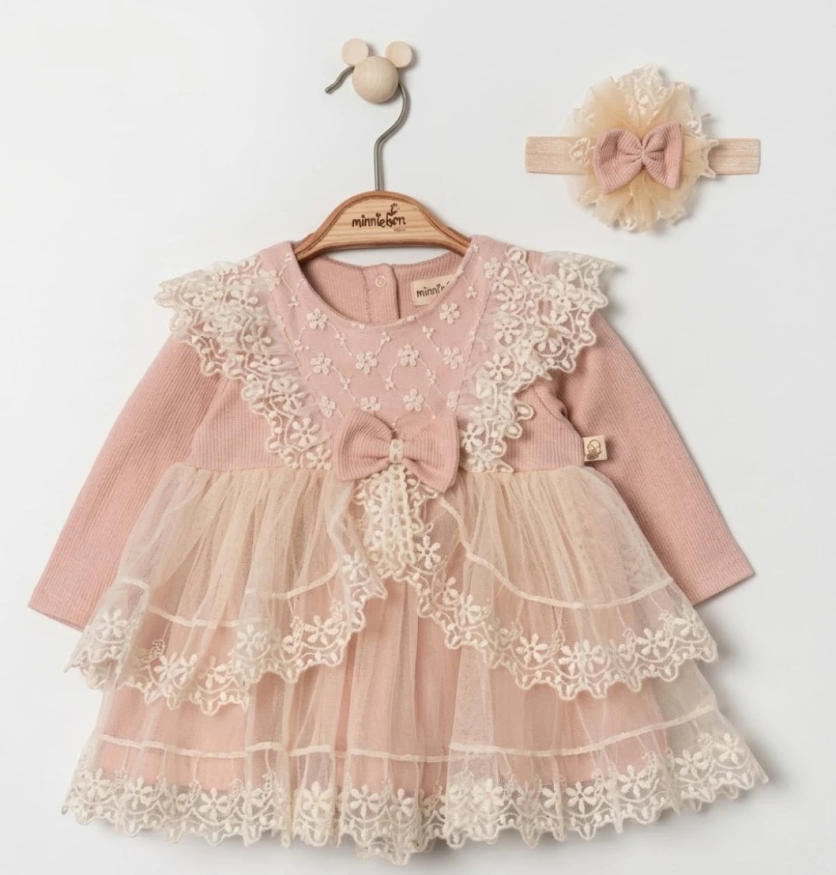 Baby Girl's Dress and Headband Set - Salmon Pink - Miniborn - by Peralane