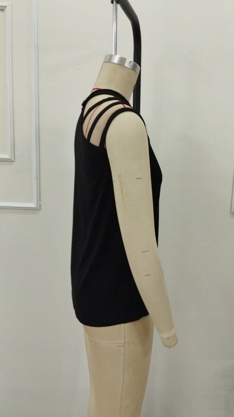 Women's Sleeveless Mock Neck Ribbed Knit Top with Shoulder Strap Detail - Janes - by Peralane - photo 8