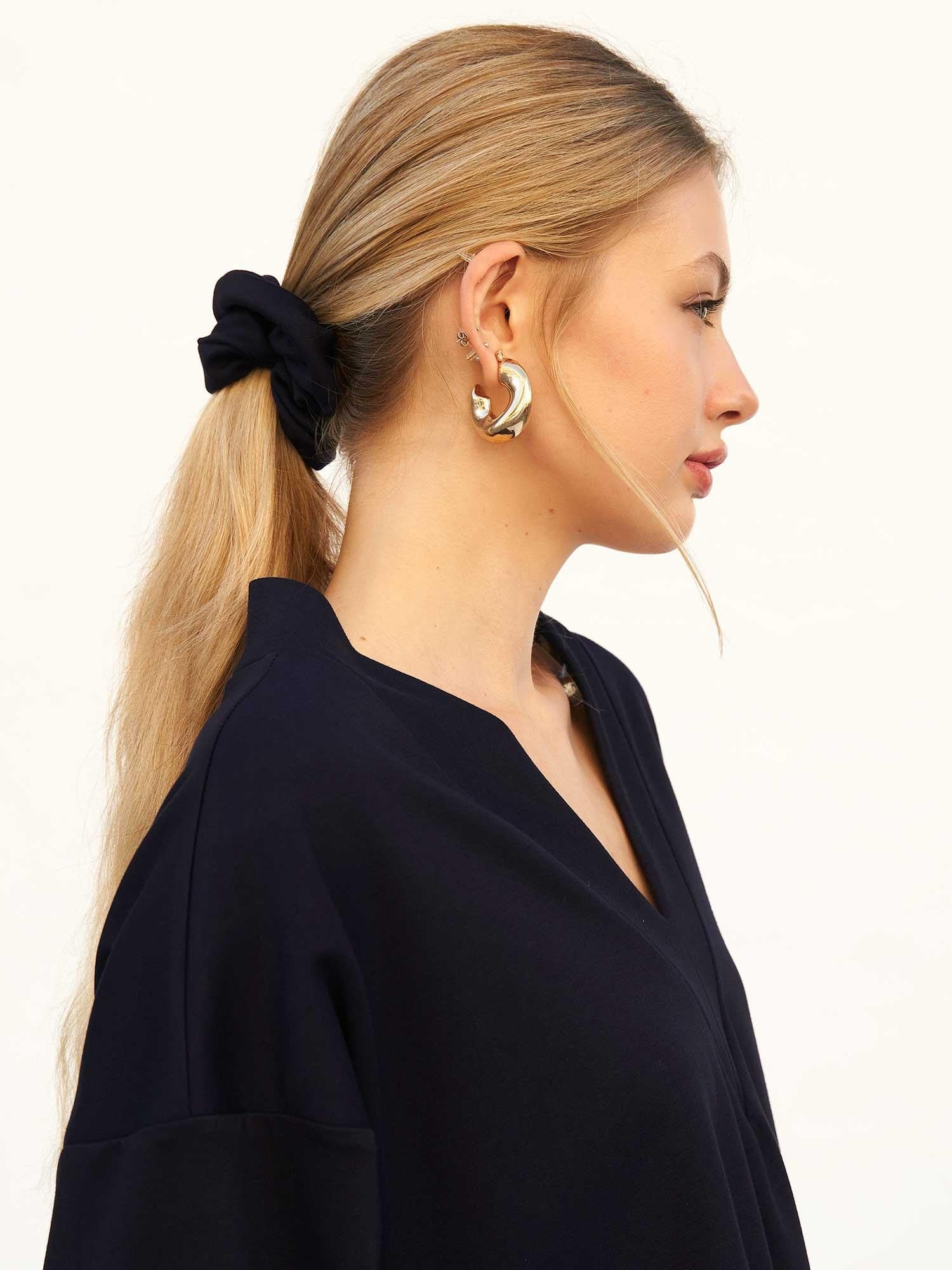 Navy Blue V-Neck Knit Blouse and Drawstring Trousers Loungewear Set - Lefon - by Peralane - photo 8