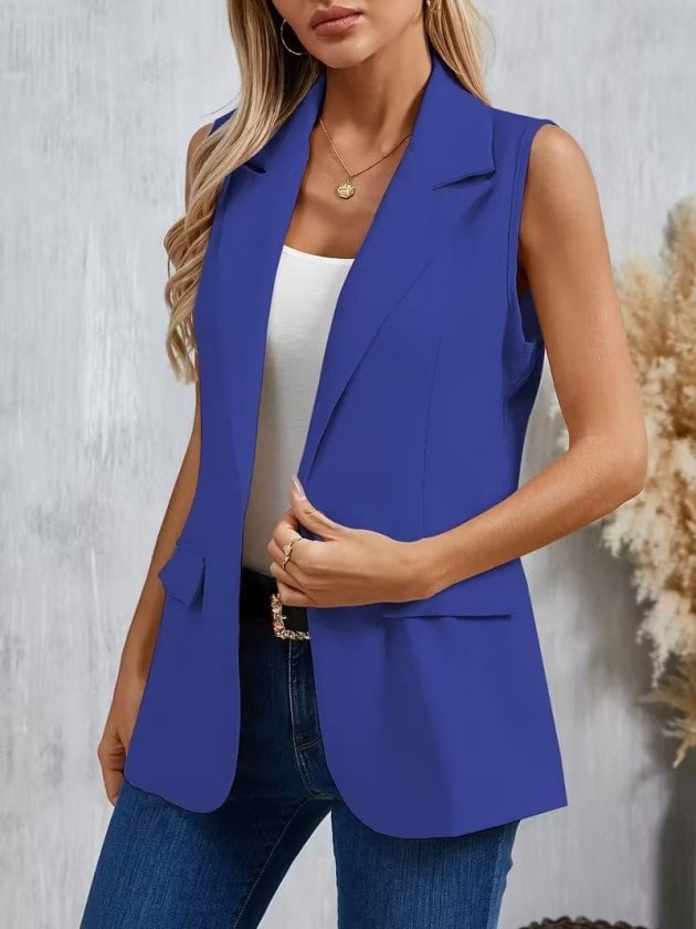Women's Sleeveless Notched-Lapel Single-Button Satin Blazer - Janes - by Peralane