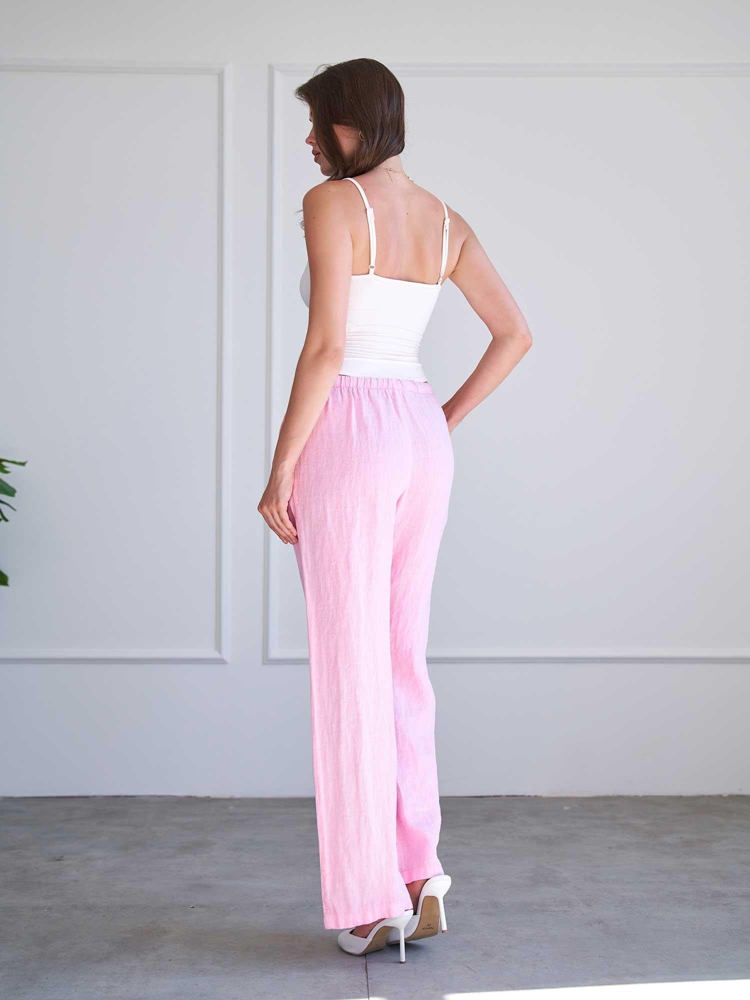 031687 Straight Leg Linen Trousers in Pink - YP4991 - Lefon - by Peralane - photo 7