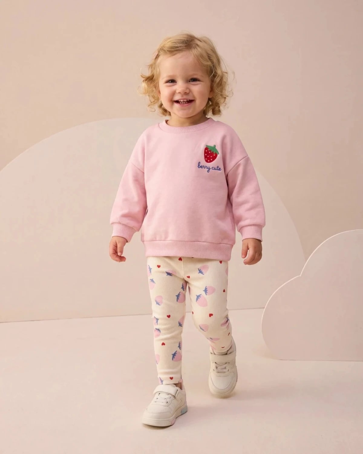 Girls' Two-Piece Set 18568 - Pink Sweatshirt and Strawberry Leggings - Interkidsy - by Peralane