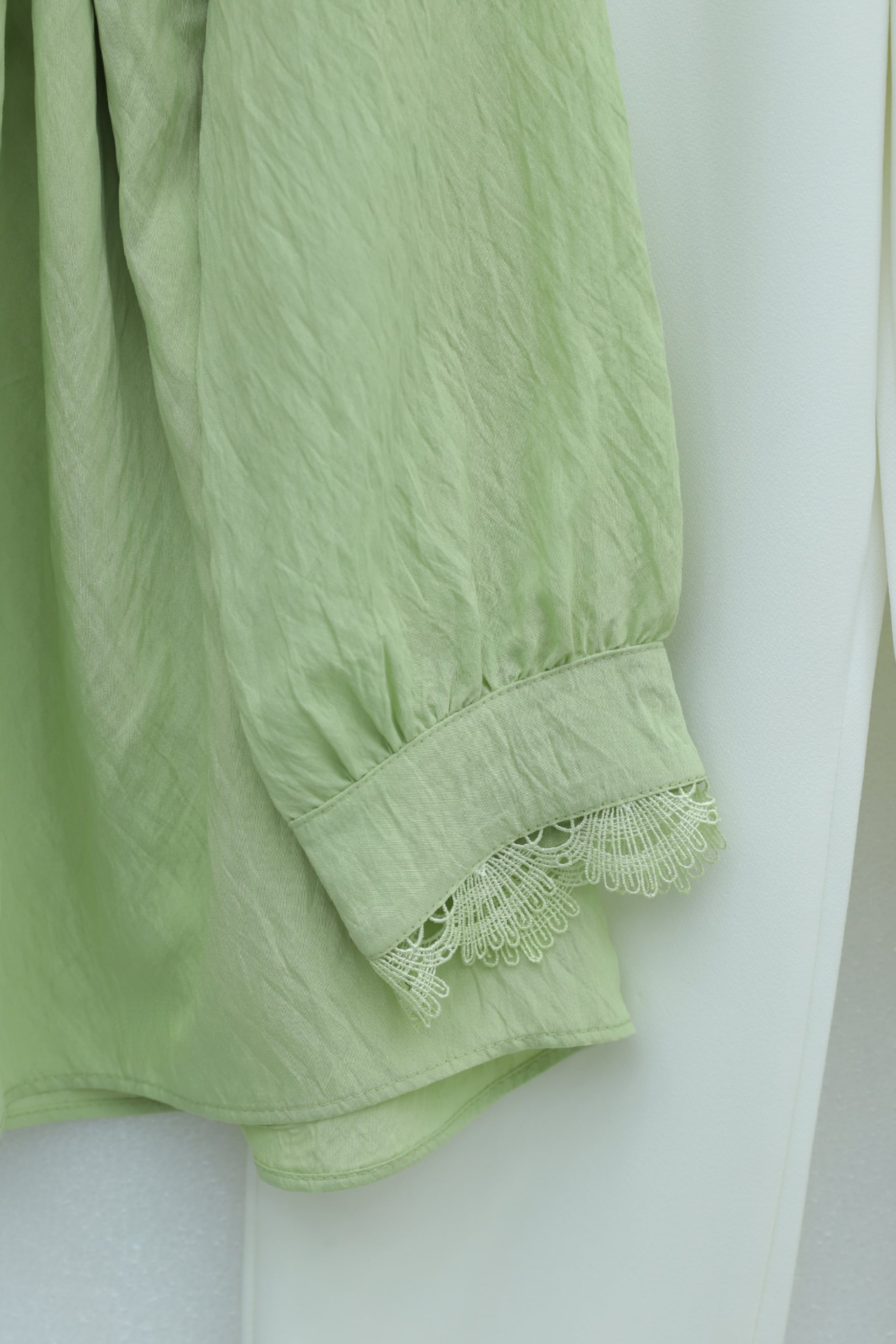 Baby Collar Lace Trim Tie Waist Modal Tunic - Light Green - Podyumplus - by Peralane - photo 6